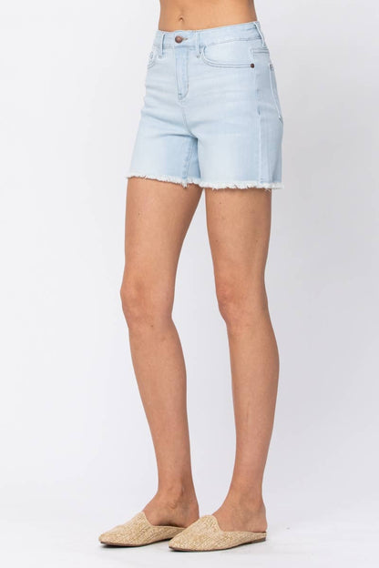 HI-WAIST BLEACH LIGHT CUT OFF SHORTS (XL Only)