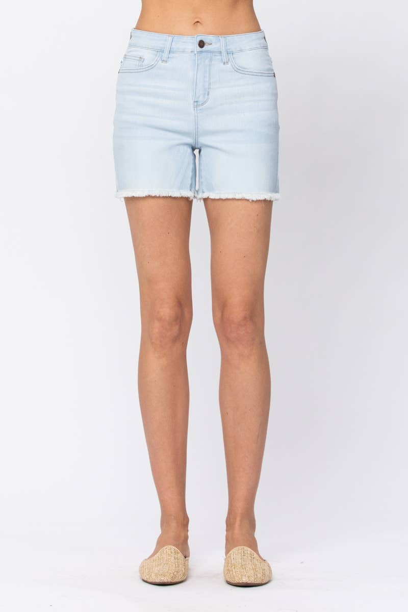 HI-WAIST BLEACH LIGHT CUT OFF SHORTS (XL Only)