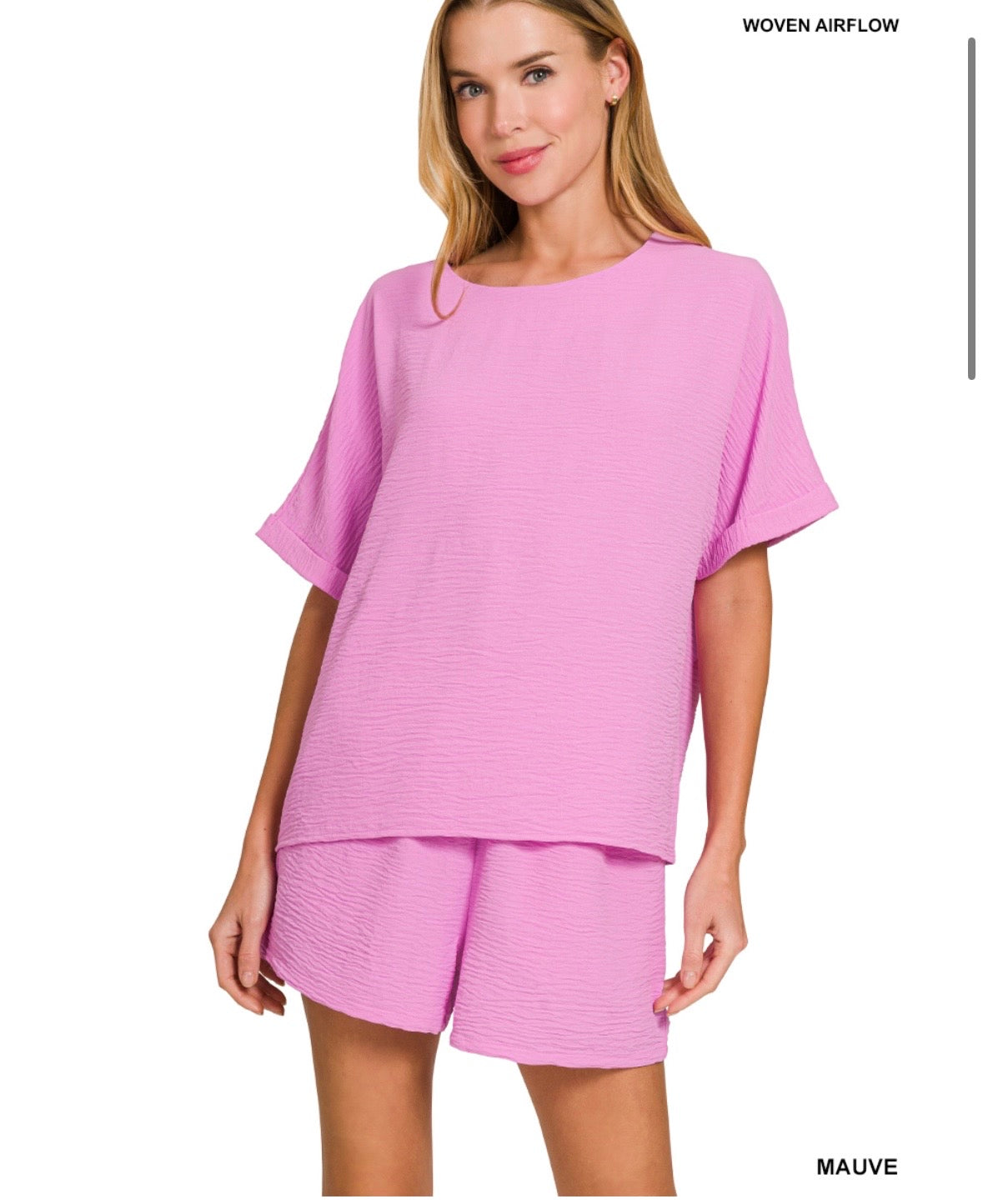 Zenana Woven Air Flow Shirt & Short Set