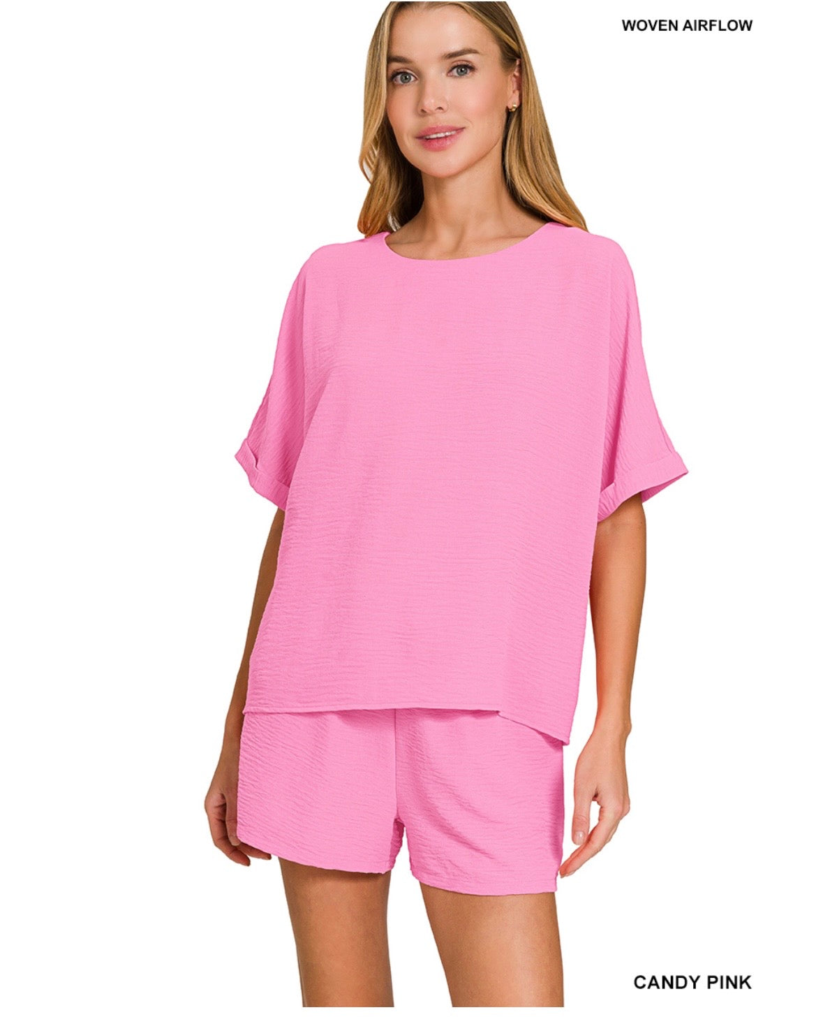 Zenana Woven Air Flow Shirt & Short Set