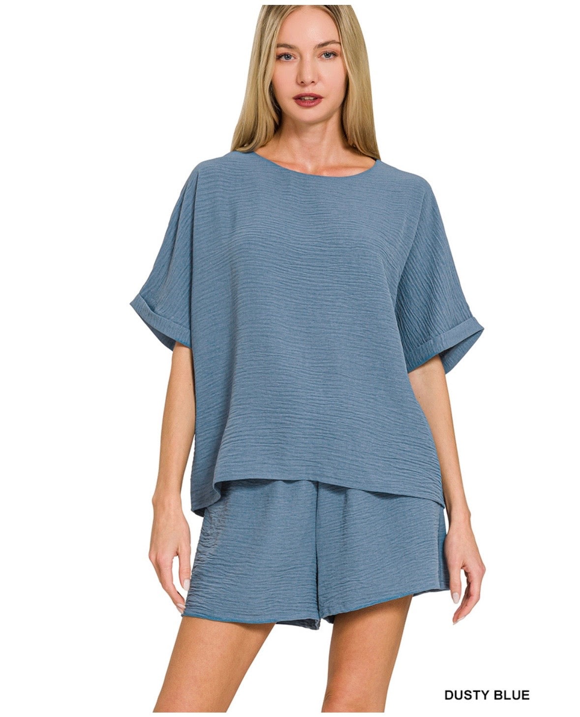 Zenana Woven Air Flow Shirt & Short Set