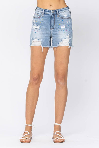 Hi-Rise Paint Splash Destroy Shorts - (XL Only)